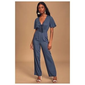 NWT Lulus Blue Tie Front Jumpsuit